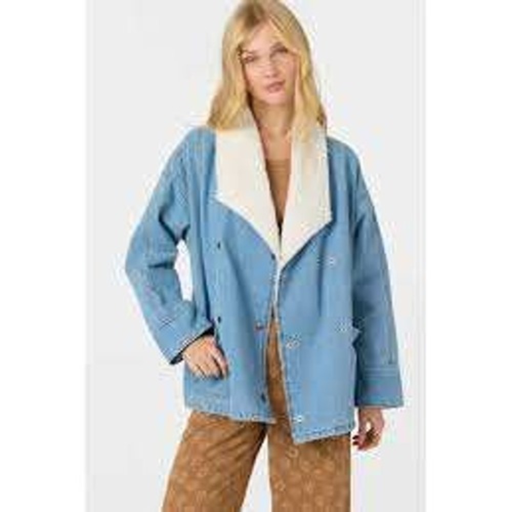 NWT ONeill Korbyn Denim Jacket‎ Womens XS/S Light Wash Faux Shearling Collar